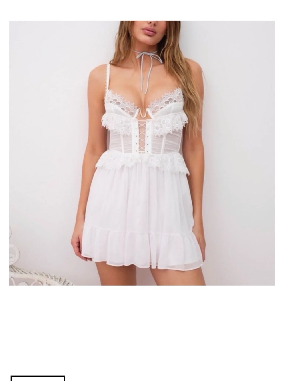 For Love & Lemons Farmhouse Corset Slip Mini Dress Large White